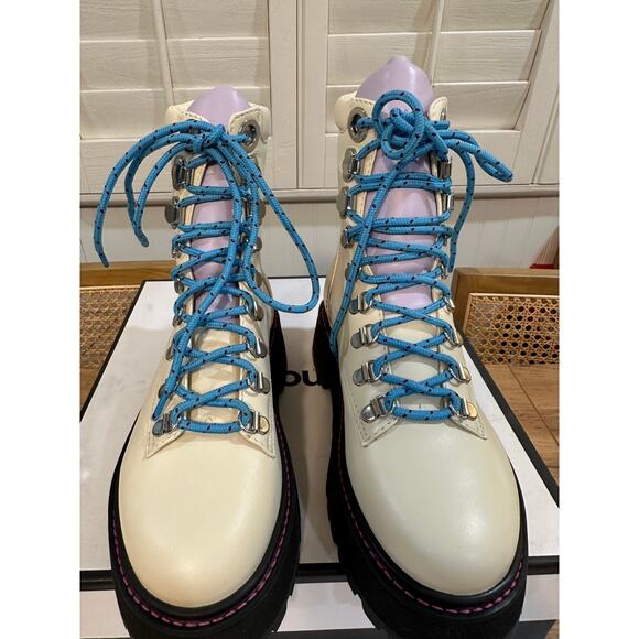 Larroude Jordan Low Combat Boots Kidskin Leather Ivory Violet Size 5.5 or 6 NIB - Picture 6 of 16